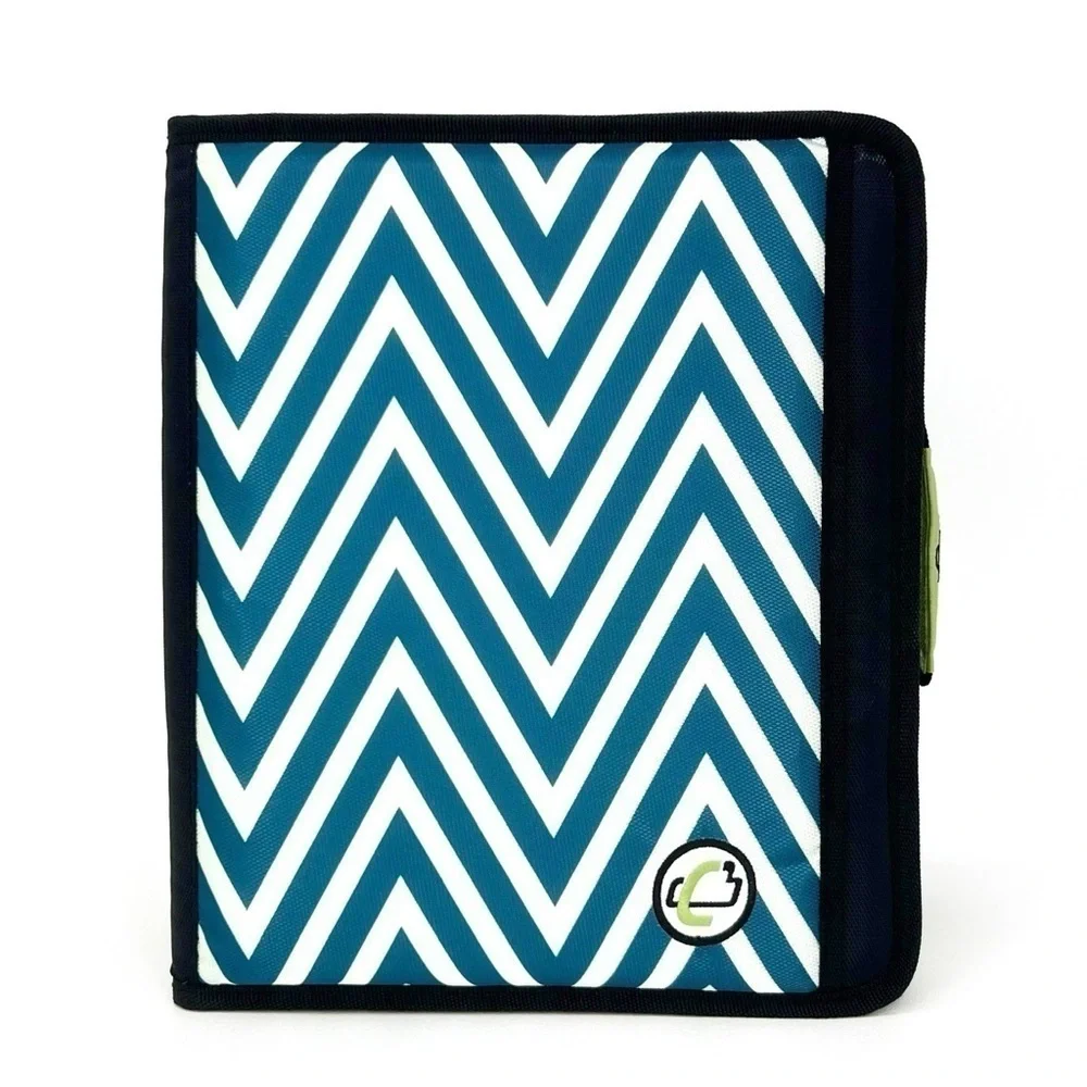 Case-It “The Z” Dual Three Ring Zip Binder Blue & White Chevron Handle Strap NWT